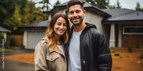 Man and Woman Standing in Front of New Home Generative AI