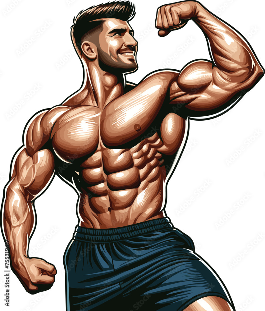 Adobe Illustrator Artwork strong muscular man gives pose, GYM logo ...