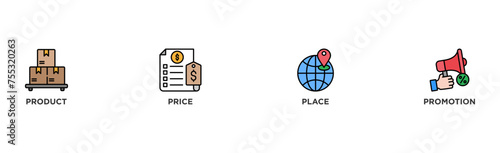 Marketing mix 4P banner web icon vector illustration concept with icon of product, price, place, and promotion	