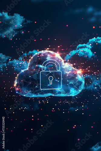 Cloud icon with a padlock for cyber security © grey