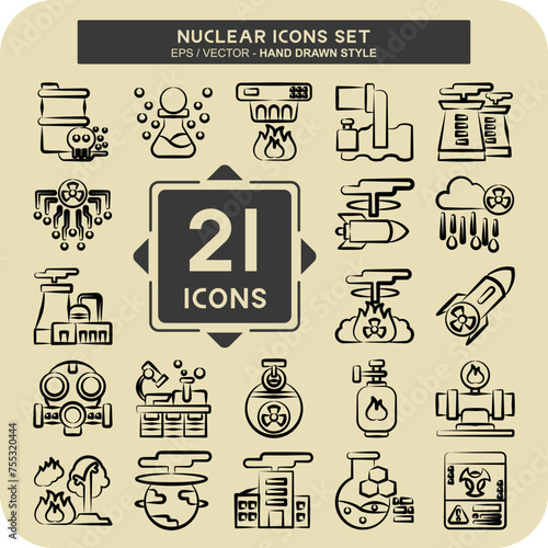 Icon Set Nuclear. related to Nuclear symbol. hand drawn style. simple design editable. simple illustration