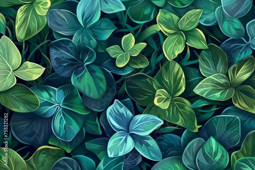 Background Texture Pattern Aquatic Plants Include elements like seaweed, water lilies, and other freshwater flora in shades of green and blue created with Generative AI Technology photo