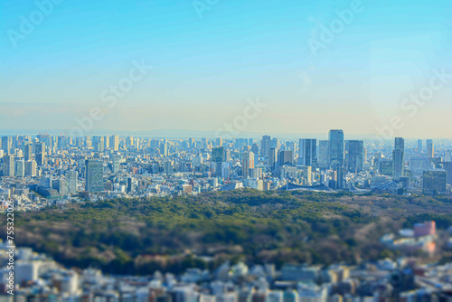 東京、新宿の街を空から眺める