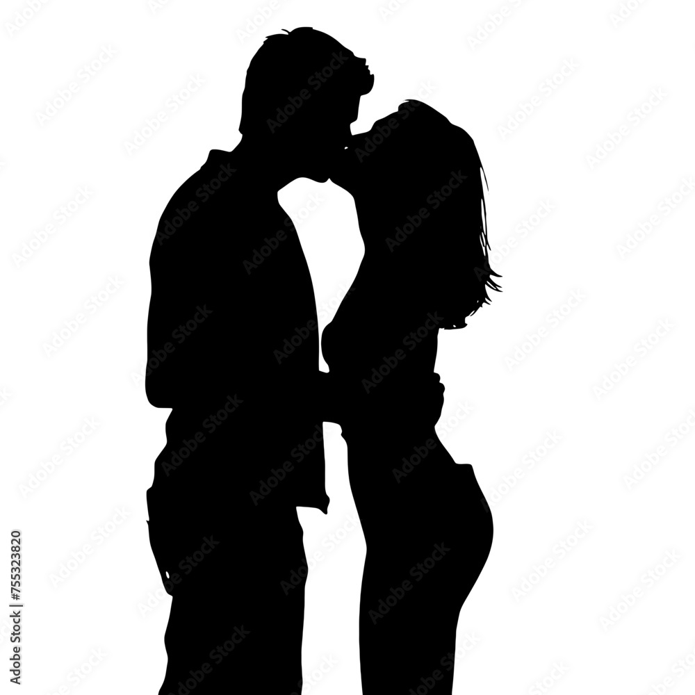 Couple kissing sweetly silhouette  