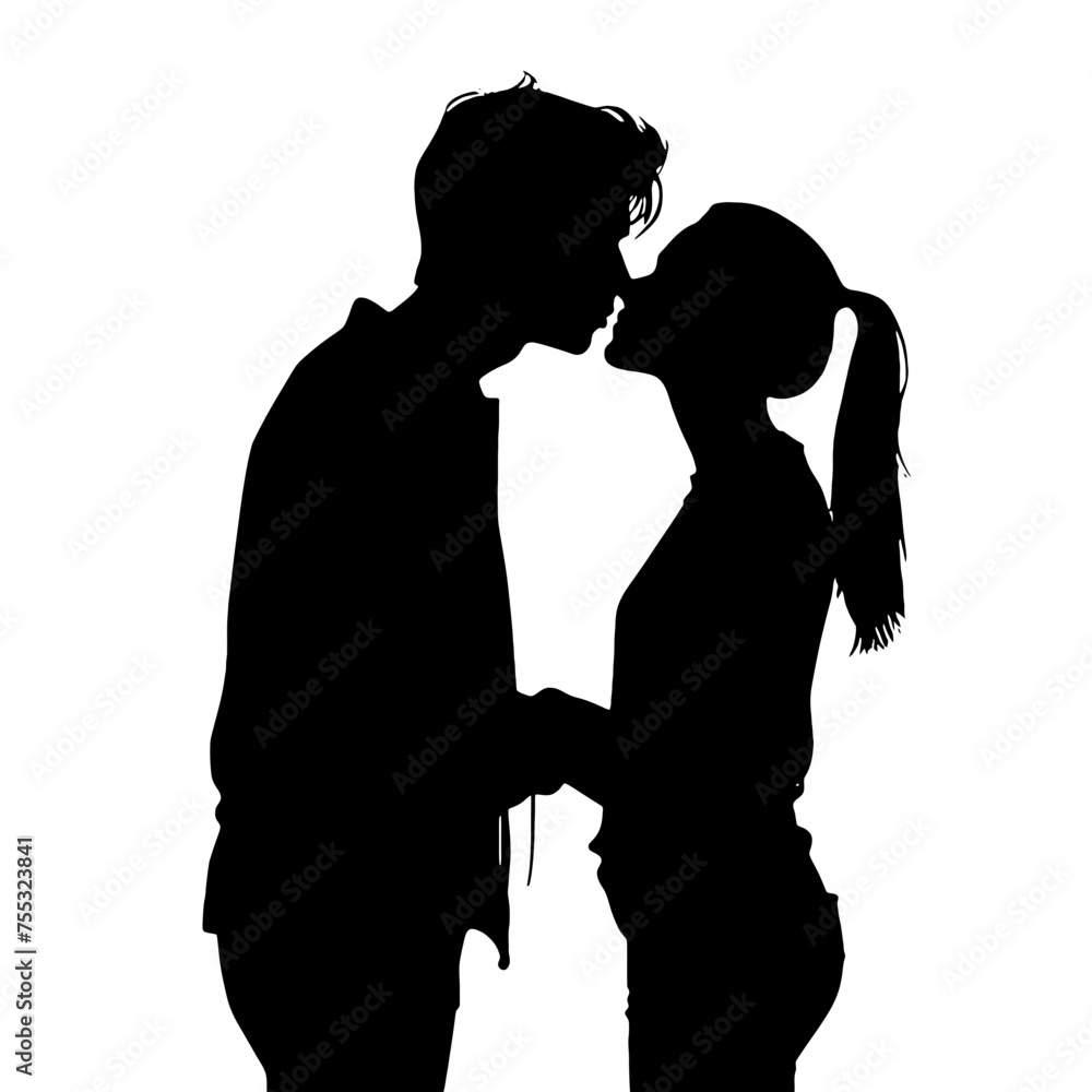 Couple kissing sweetly silhouette  