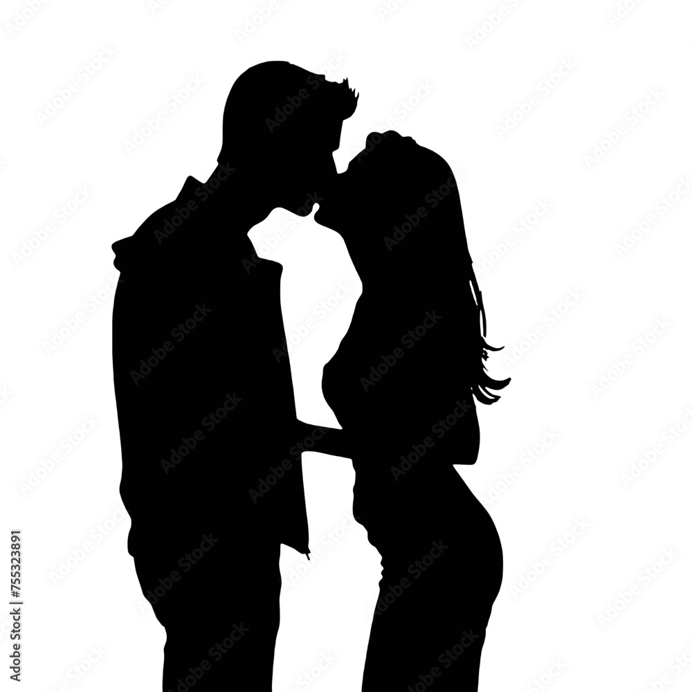Couple kissing sweetly silhouette  
