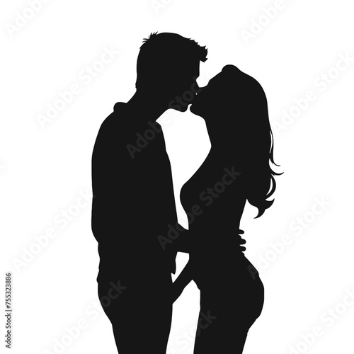 Couple kissing sweetly silhouette 