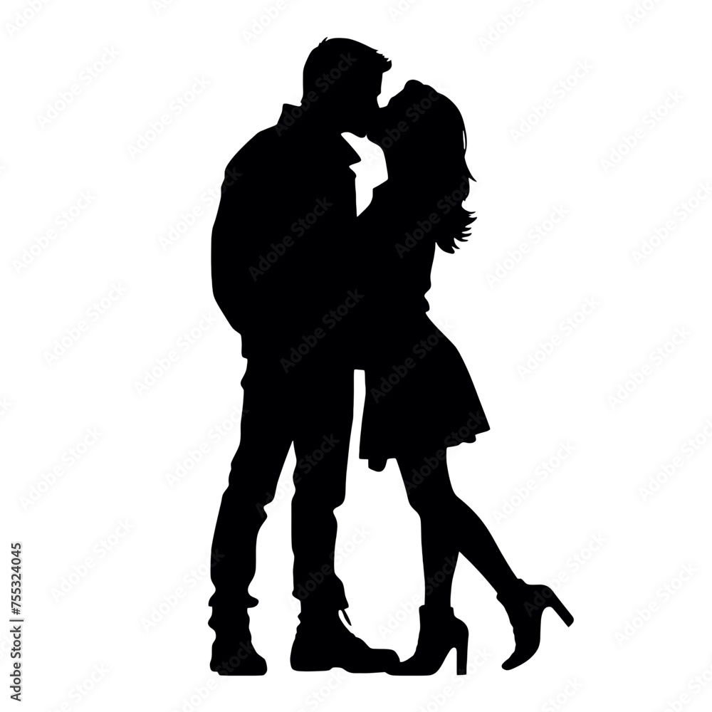 Couple kissing sweetly silhouette  