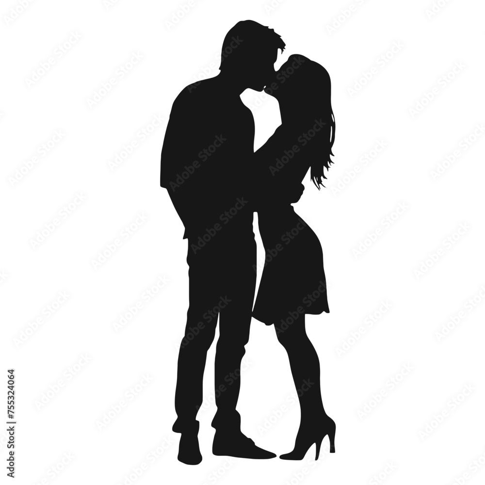 Couple kissing sweetly silhouette  