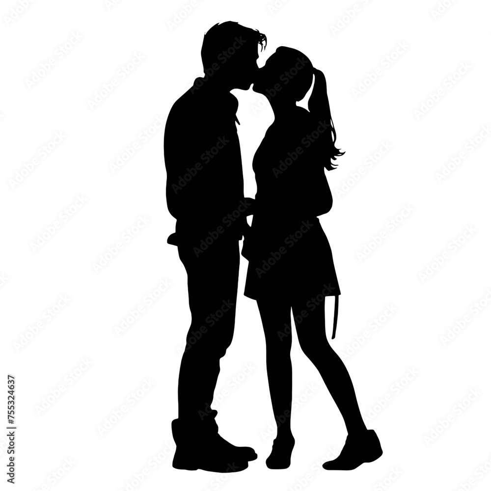 Couple loving people silhouette   