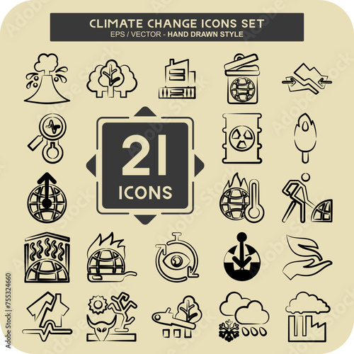 Icon Set Climate Change. related to Science symbol. hand drawn style. simple design editable. simple illustration photo