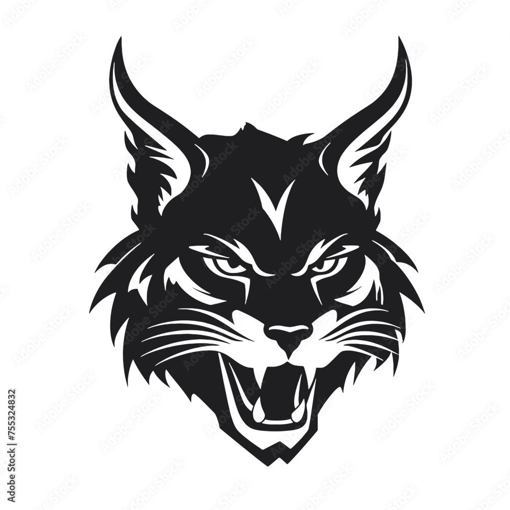 Fototapeta premium Angry Bobcat silhouette face logo on white background