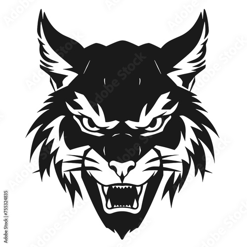 Angry Bobcat silhouette face logo on white background