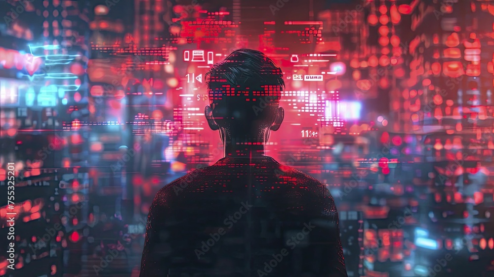 A user's radical defiance: Deleting digital presence against surveillance capitalism in neon tone, digital graphic style. A user's radical defiance: Deleting digital presence against surveillance capitalism in neon tone, digital graphic style.