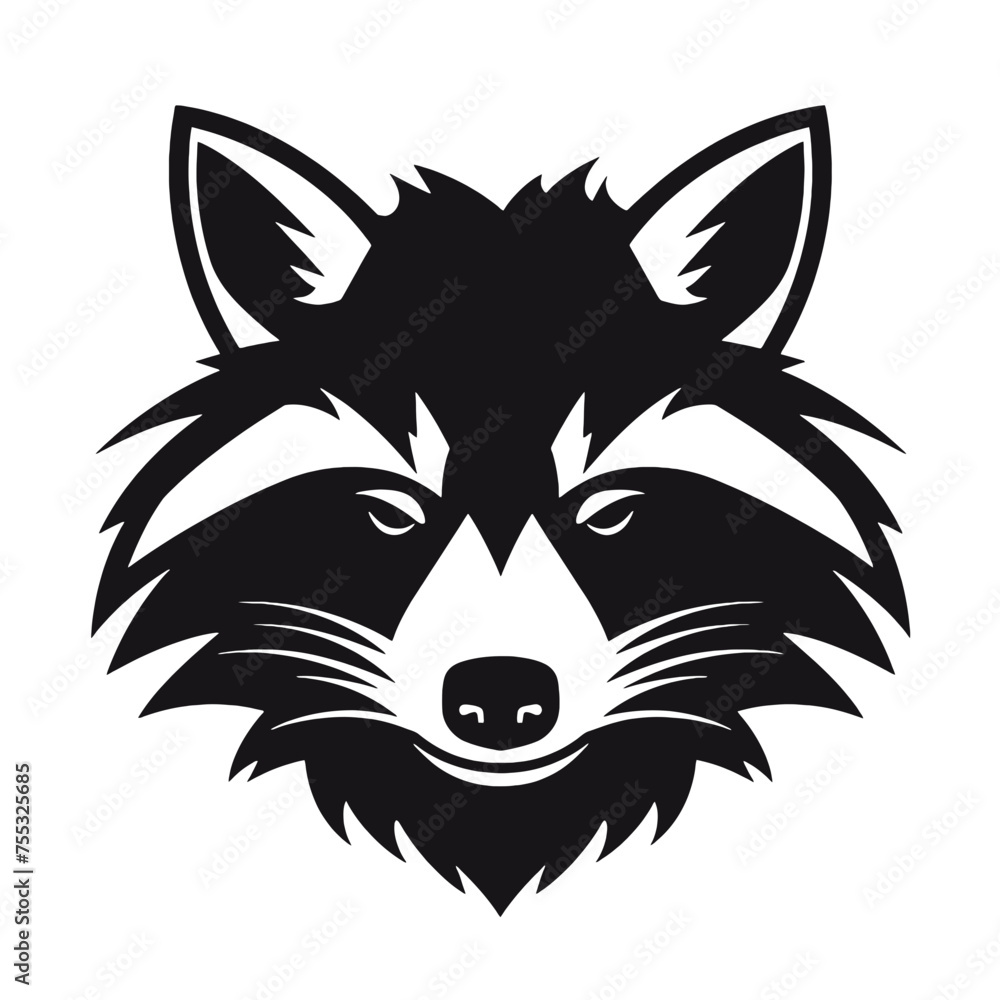 black racoon vector logo - black and white . Abstract drawing Vector illustration
