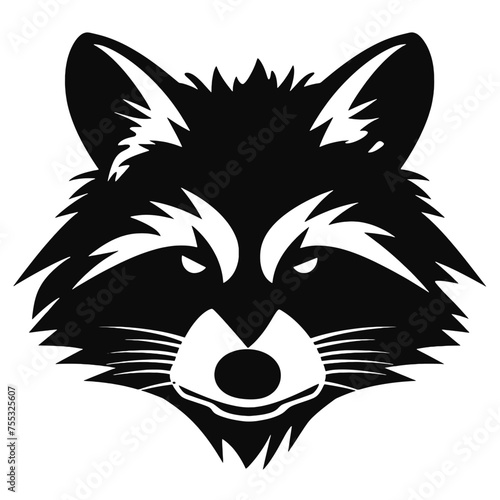 black racoon vector logo - black and white . Abstract drawing Vector illustration