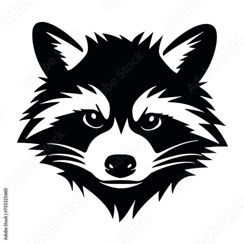 black racoon vector logo - black and white . Abstract drawing Vector illustration