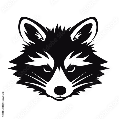 black racoon vector logo - black and white . Abstract drawing Vector illustration