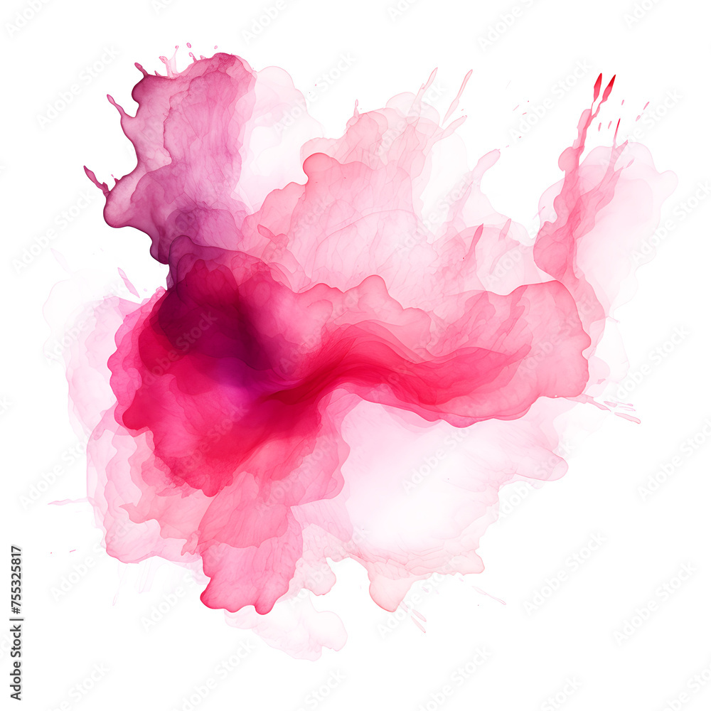 Pink watercolor stain on white and transparent background