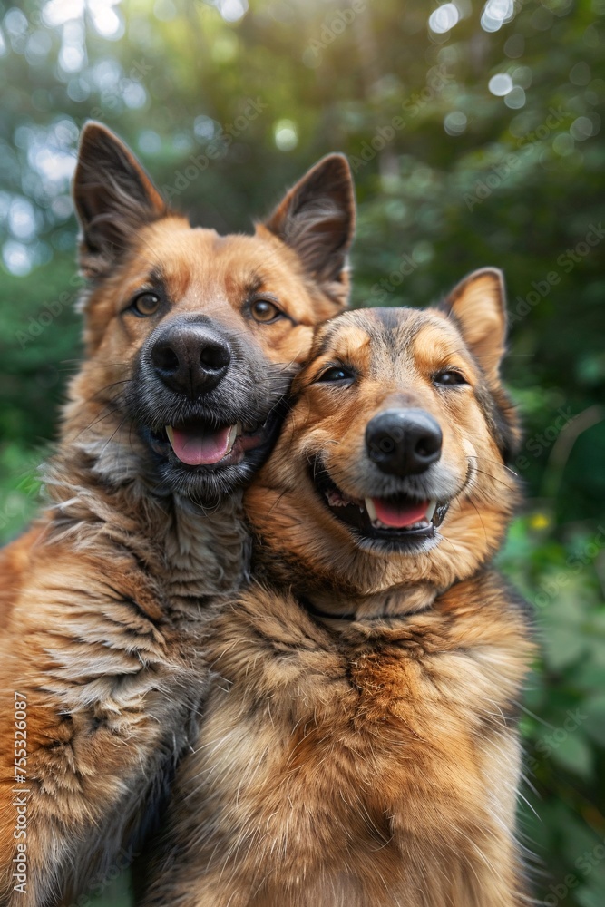 A cat and a dog sharing a cheerful selfie moment, capturing the essence of unexpected friendship and joy