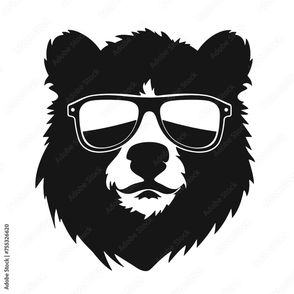 Bear Wearing Glasses Logo Monochrome Design Style Bear Wearing Glasses Logo Monochrome Design Style