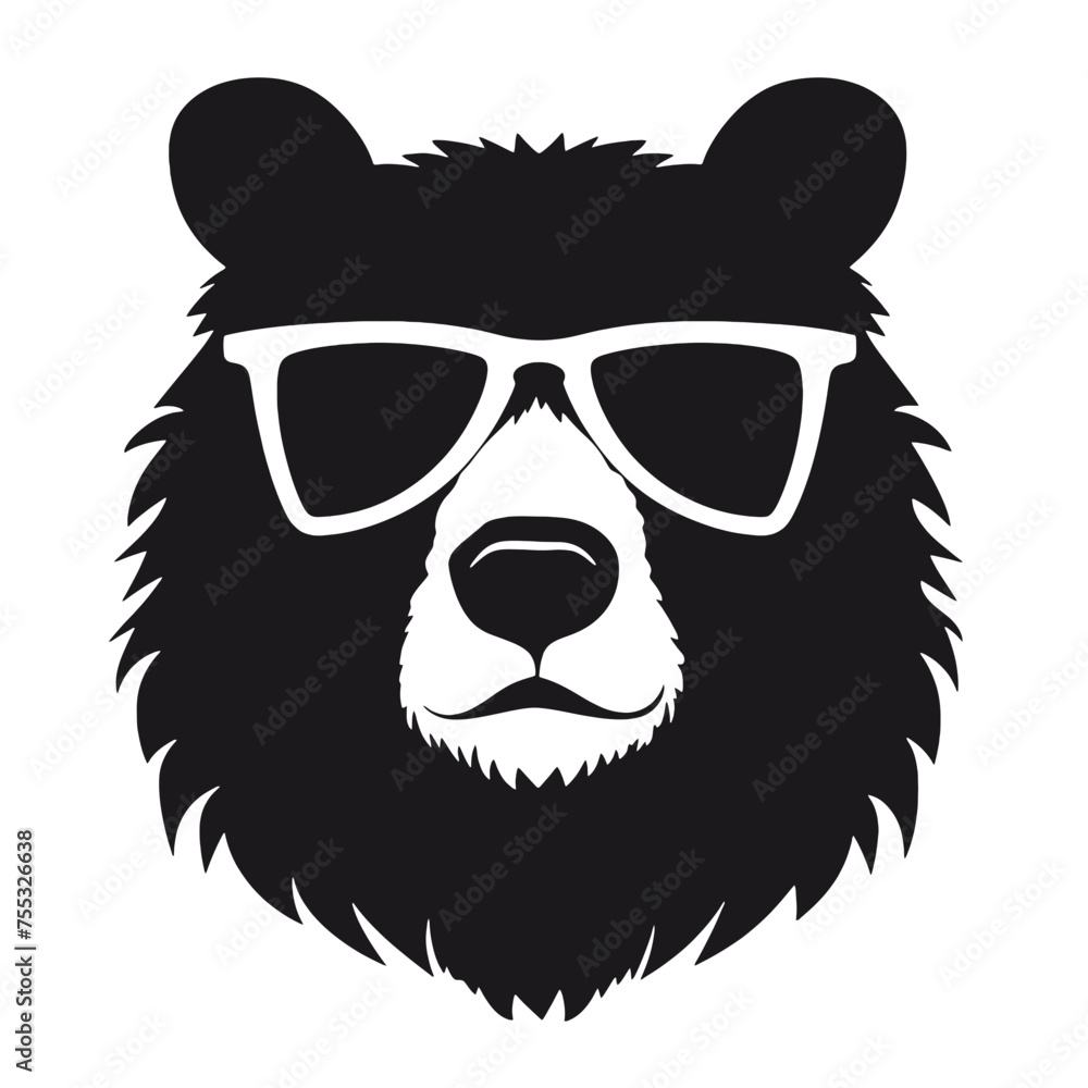 Obraz premium Bear Wearing Glasses Logo Monochrome Design Style