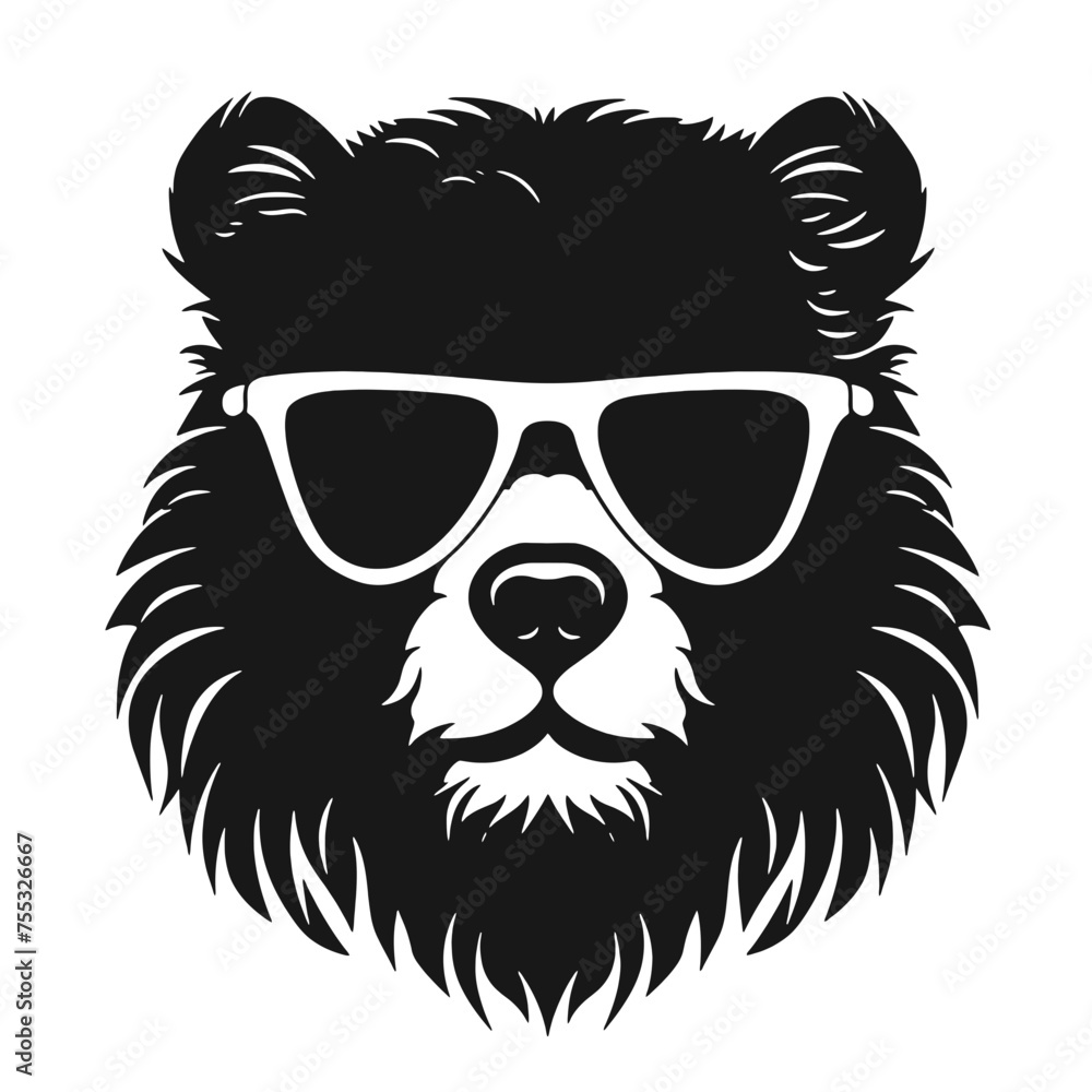 Bear Wearing Glasses Logo Monochrome Design Style