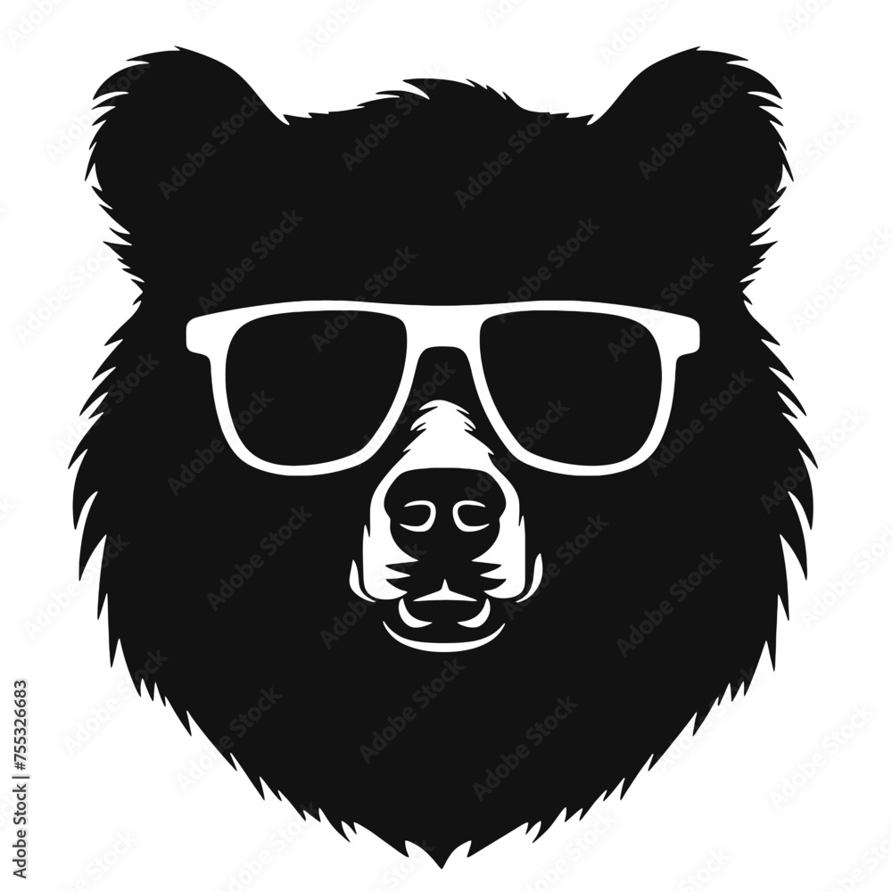 Fototapeta premium Bear Wearing Glasses Logo Monochrome Design Style