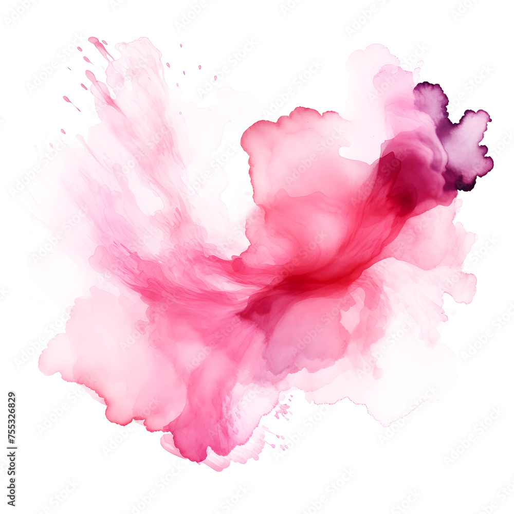 Fototapeta premium Pink watercolor stain on white and transparent background