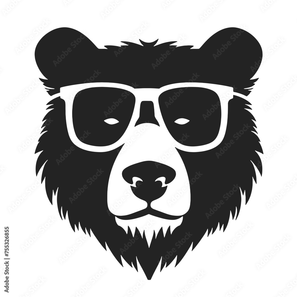 Bear Wearing Glasses Logo Monochrome Design Style Bear Wearing Glasses Logo Monochrome Design Style