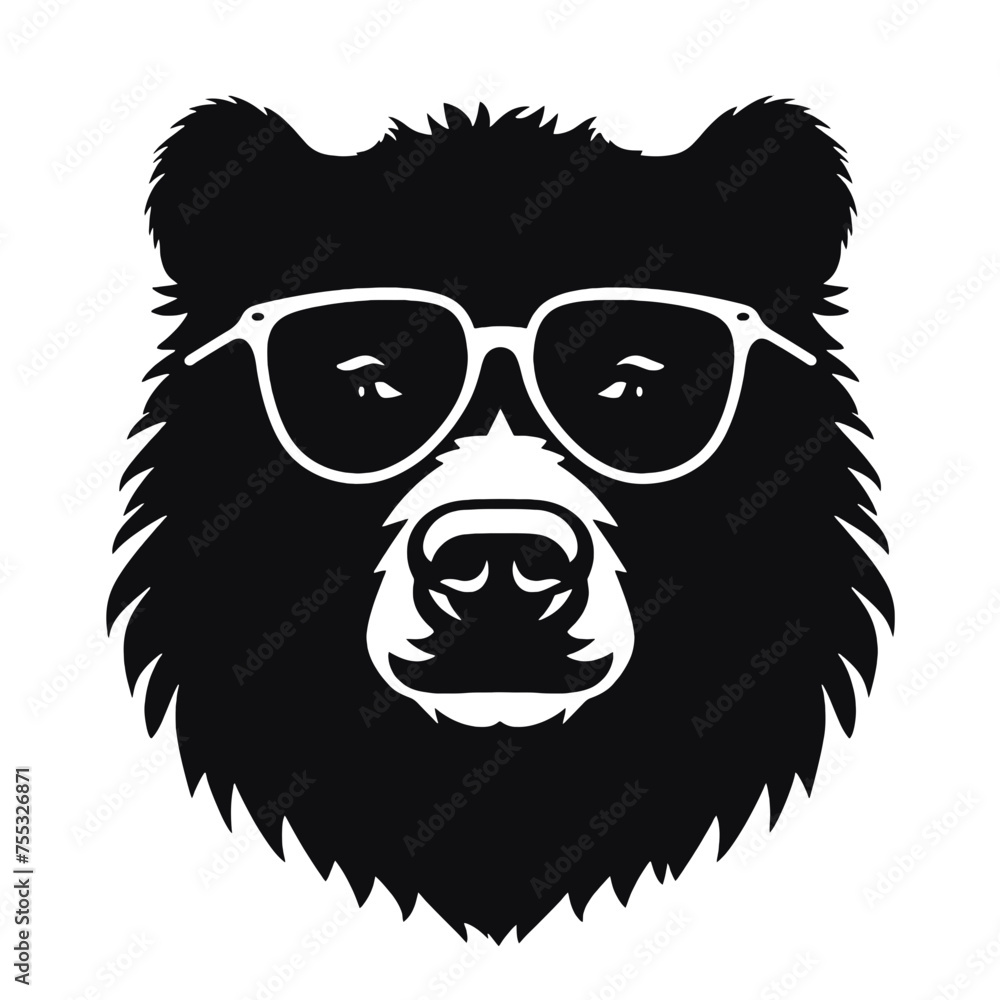 Bear Wearing Glasses Logo Monochrome Design Style