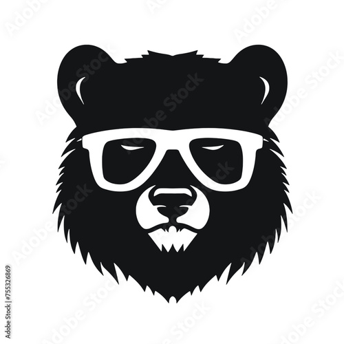 Bear Wearing Glasses Logo Monochrome Design Style