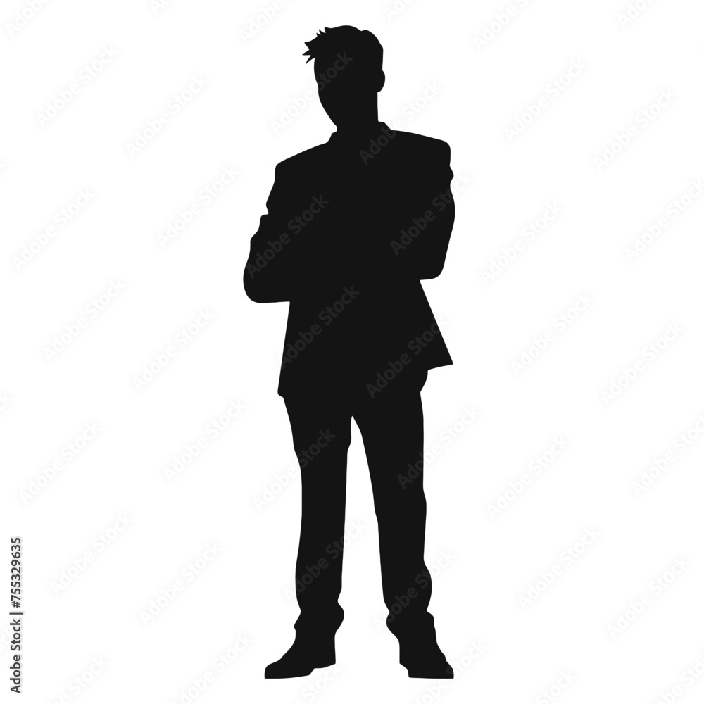 Businessman in suit avatar, front view. Abstract isolated vector silhouette
