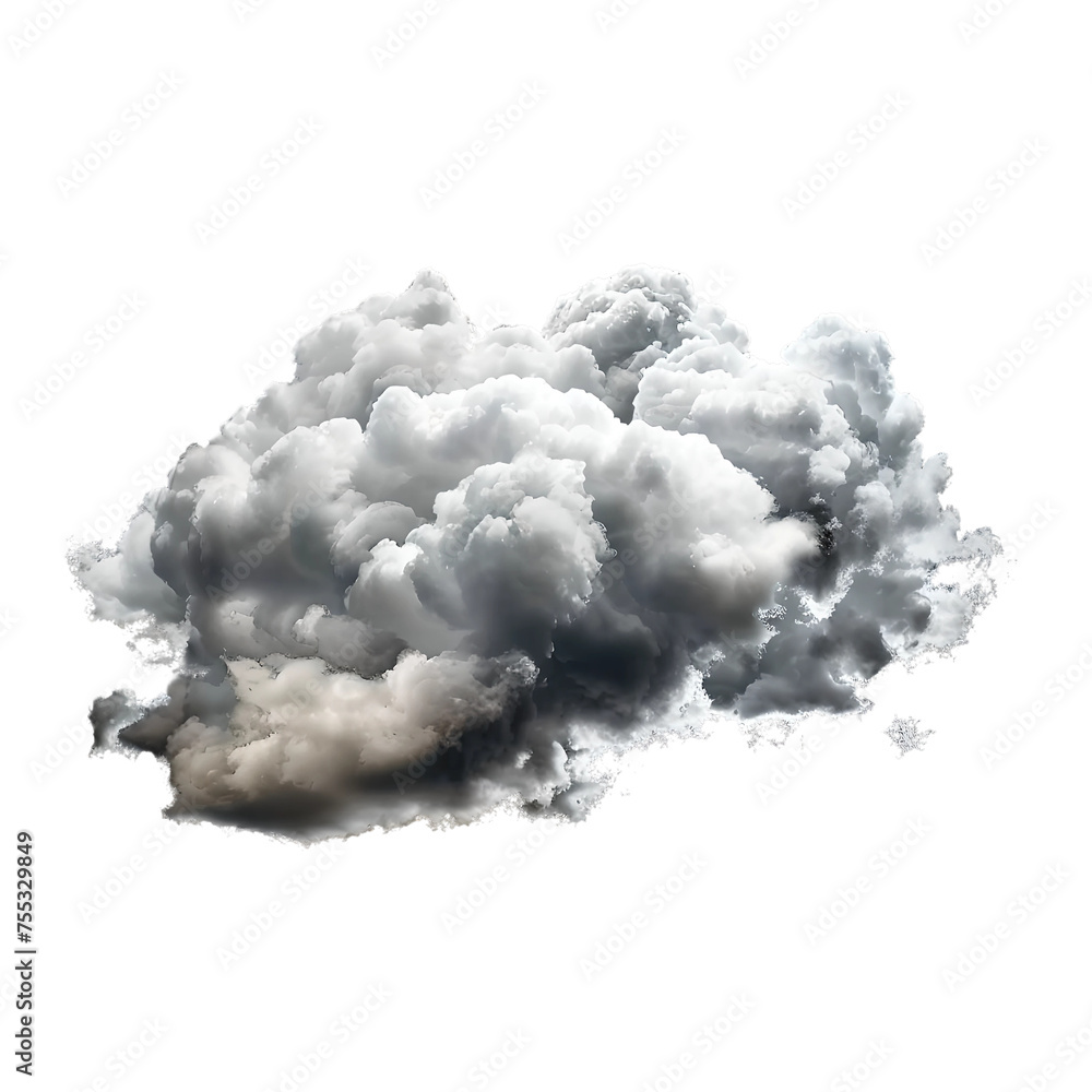 Volumetric Soft Fluffy Cumulus Cloud, Isolated on Transparent Background, Generative AI