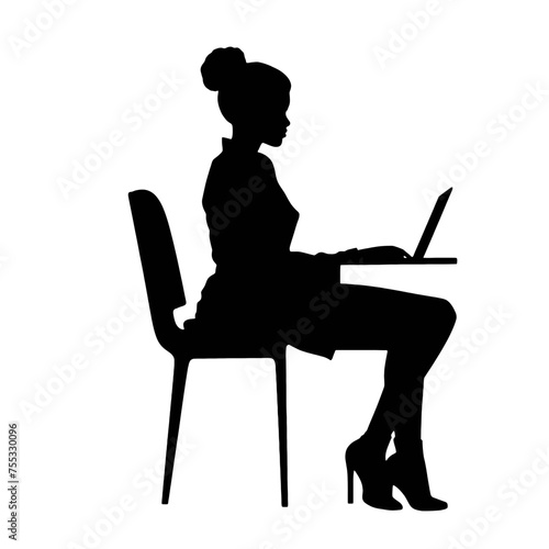 Vector silhouette of Girl sitting  with a laptop. silhouette vector illustration.