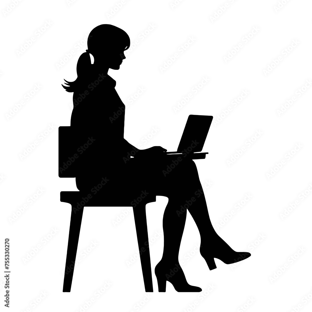 Vector silhouette of Girl sitting with a laptop. silhouette vector illustration. Vector silhouette of Girl sitting with a laptop. silhouette vector illustration.