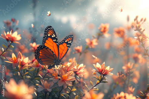 butterfly in spring flowers