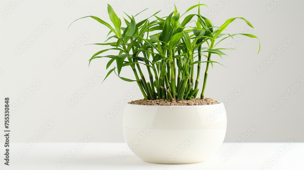 Traditional Chinese lucky bamboo plant arranged neatly on white, symbolizing good fortune and prosperity, a popular decorative element in homes and offices.