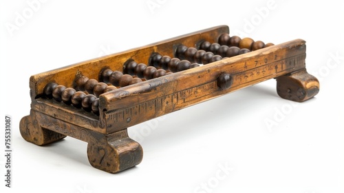 Vintage Chinese abacus isolated on white, representing ancient calculation methods and traditional craftsmanship. photo