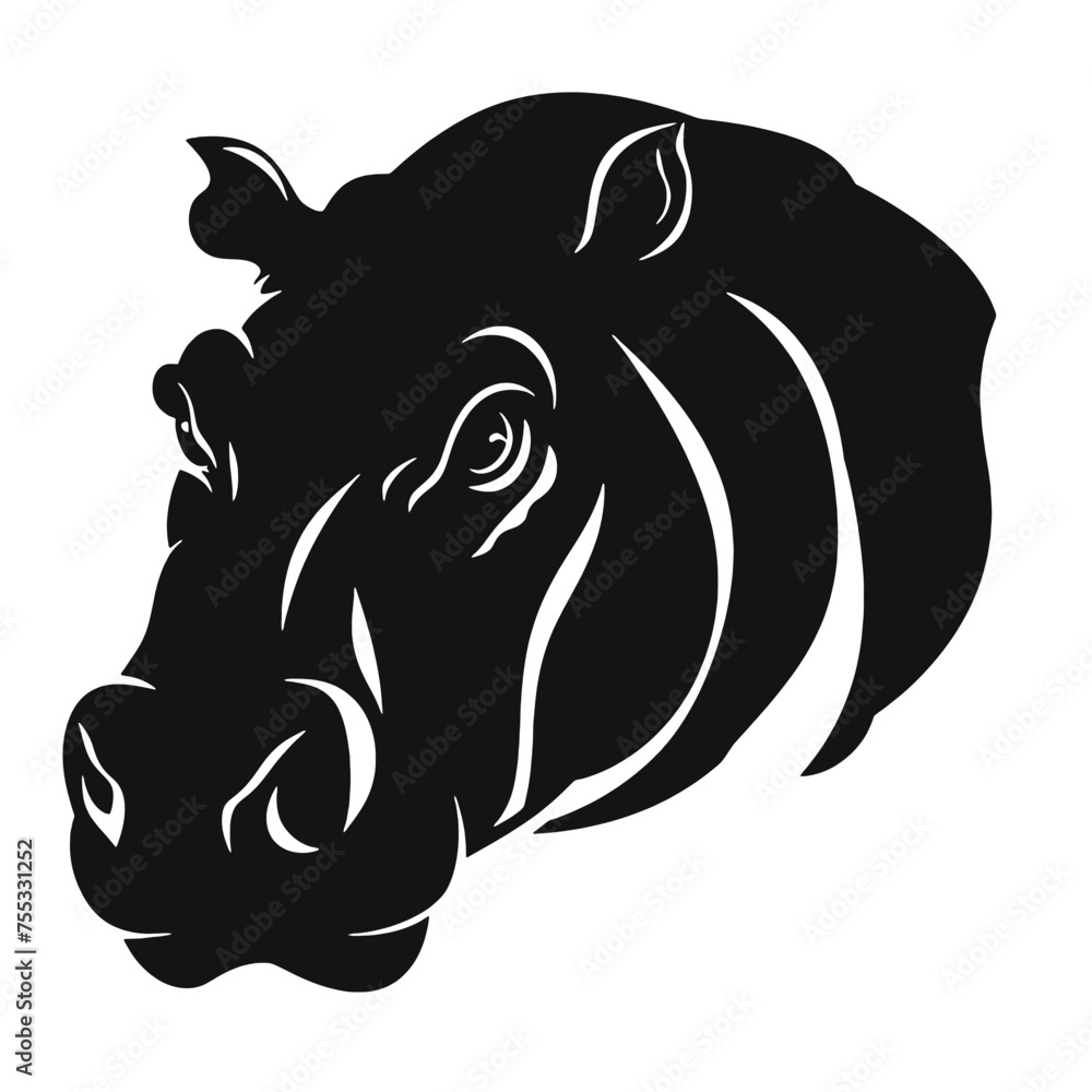 Obraz premium hippo silhouette on white background, in black, 