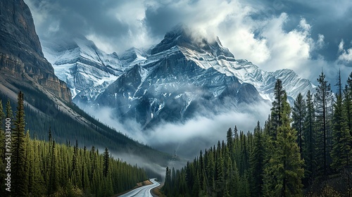 Banff National Park - Dramatic landscape along the Icefields Parkway, Canada. copy space for text. photo