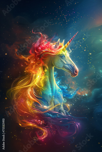 A rainbow-colored unicorn illustration.