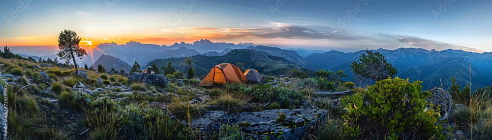 A peaceful campsite on a mountain ledge