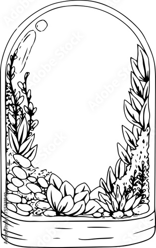 Hand drawn terrarium illustration on transparent background.
