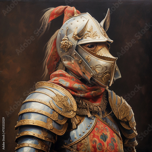 Medieval knight warrior in shining armor photo