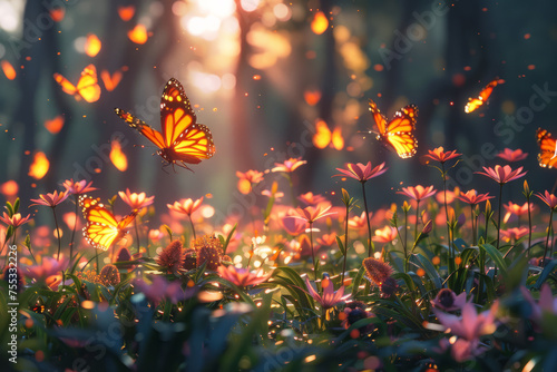 butterfly in spring flowers