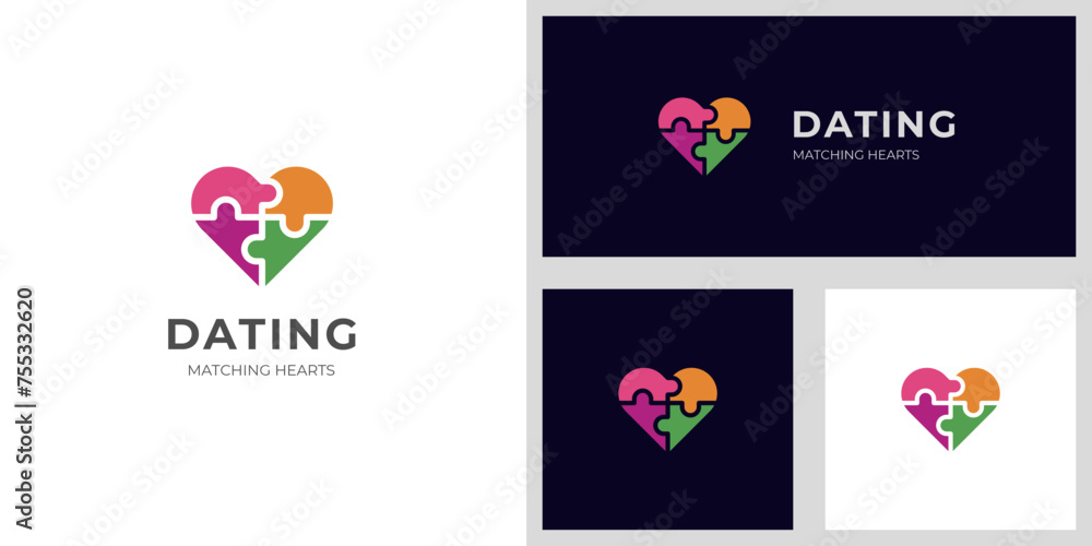 Fototapeta premium Dating love logo icon design with puzzle game design concept for wedding logo