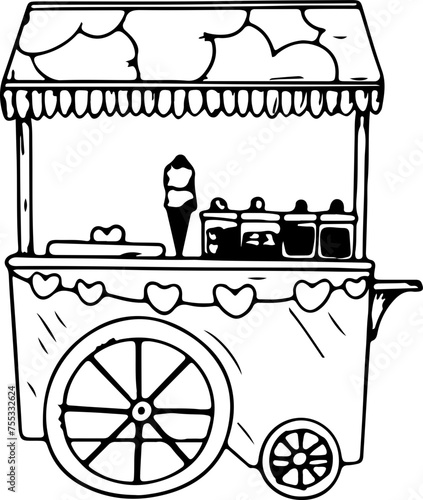 Hand drawn sales booth illustration on transparent background.
