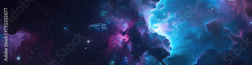 Vivid Cosmic Nebula and Starry Space Panorama