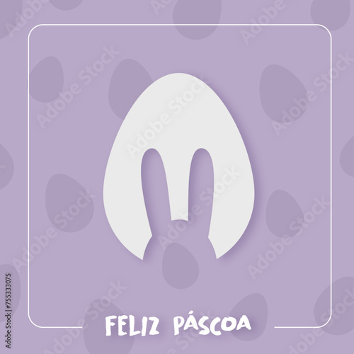 Feliz Páscoa. Poster, Cartão, Ovo com inclusão pictórica de coelho em fundo roxo e rosa com ovos de plano de fundo.